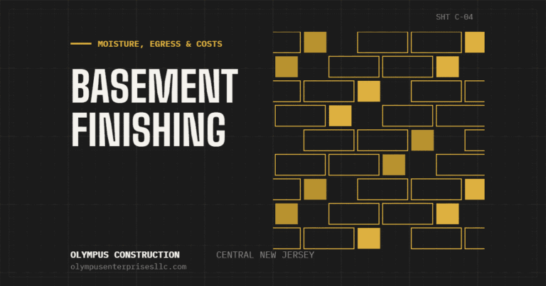 Basement Finishing in New Jersey: Costs, Moisture Prep, and Egress Rules Basement Finishing in New Jersey: Costs, Moisture Prep, and Egress Rules — Olympus Construction, Central New Jersey