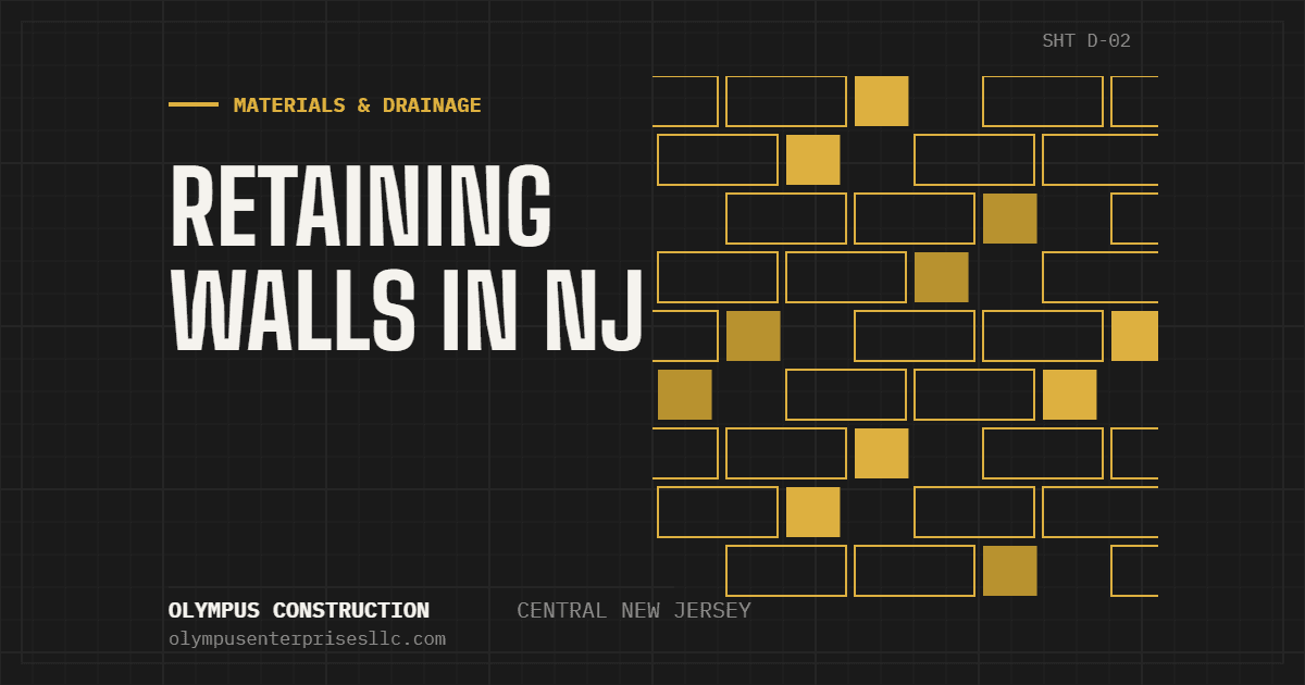 Olympus Construction | Retaining Walls in NJ: Materials, Drainage, and Permit Requirements Retaining Walls in NJ: Materials, Drainage, and Permit Requirements — Olympus Construction, Central New Jersey